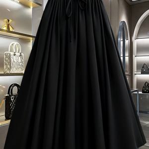 TEMU 플러스 사이즈, 여성용 캐주얼 다용도 심플 디자인 타이웨이스트 봄/가을 스커트, 우아한 루즈핏 롱 커뮤터 스커트