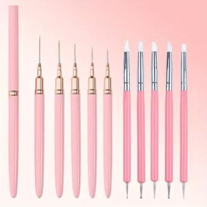 TEMU 네일 아트 라이너 브러쉬 5개 & 네일 아트 도팅 펜 5개, 젤네일용 라이너 브러쉬, 얇은 라이너 네일 브러쉬 세트, 네일 아트 스트라이핑 브러쉬, 긴 선을 위한 페인팅 아트 디자인 펜, 네일 아트 양면 도팅 도구 세트