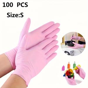 TEMU 100개 핑크 니트릴 장갑 - 가정, 욕실, 네일 케어 및 청소에 적합한 일회용 장갑 - 남녀공용, 다용도, 착용 및 제거 용이, 편안한 착용감, 재사용 가능