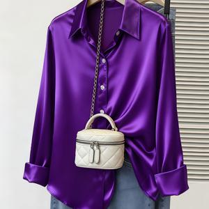 TEMU 패션 여성 의류, 캐주얼 새틴, 글로시, 고급스러운 느낌, 버튼업 셔츠