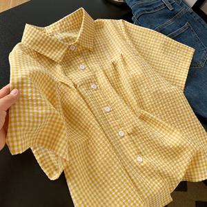 TEMU 플러스 사이즈 - 플러스 사이즈 - 플러스 사이즈 체크 무늬 우아한 루즈핏 여성용 반팔 블라우스