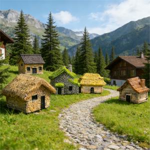 TEMU 1 세트 (6개) 빈티지 컨트리 스타일 미니어처 풍경 하우스 | 모델 풍경 조립, 데스크탑 지형, 아트 디스플레이를 위한 창의적인 하우스 추가, 레진 소재, 판타지 테마