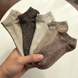 TEMU 5켤레 랜덤 여성 솔리드 컬러 섹시 숏 삭스 (골드 & 실버 스레드), 다용도 한국 스타일, 봄/여름용 샤이니 소재