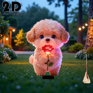 TEMU 2D 플랫 - 【2D 플랫】 2D 플랫 - [2D 플랫] 빛나는 강아지와 빛나는 장미가 특징인 매력적인 2D 플랫 장식품으로, 정원 또는 안뜰을 더욱 아름답게 꾸밀 수 있습니다. 이 말뚝은 잔디밭 및 화단에 이상적입니다.