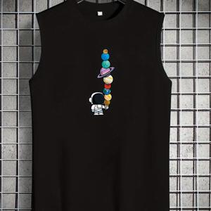 TEMU 스프링 SUMMER 베스트 아메리칸 패션 트렌디 브랜드 프린트 남성용 청소년 봄 여름 라운드넥 패션 캐주얼 다용도 상의