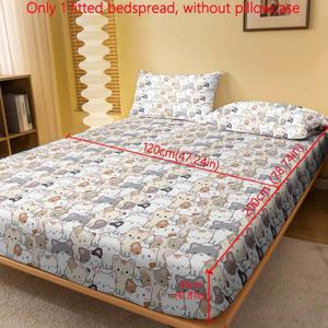 TEMU 귀여운 만화 고양이 패턴 프린트 플란넬 침대 커버, 침실용으로 적합, 침구 (베개 커버 제외) 포함