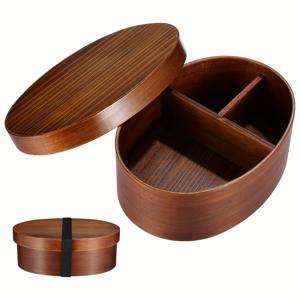 TEMU 싱글 브라운 나무 도시락, 칸막이 디자인의 일본식 벤토 박스, 피크닉, 직장, 하이킹, 캠핑에 적합