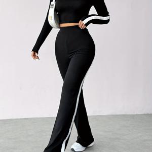 TEMU 라운드넥 긴팔 상의/탄력성 허리밴드 바지 세트