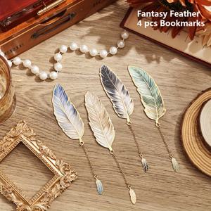 TEMU 브론징 엔드와 메탈 체인 펜던트가 특징인 빈티지 깃털 책갈피 4개 세트. 학생들을 위한 이상적인 문구류이며, 작가, 교사, 친구 및 북클럽 애호가를 위한 완벽한 생일 선물입니다.