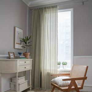 TEMU 프랑스 빈티지 파스텔 스타일의 우아한 장식 커튼 1개, 녹색 자수 반투명 커튼 (태슬 장식), 사계절용, 창문용 포켓 커튼, 베이 윈도우, 거실, 침실, 발코니, 주방에 적합