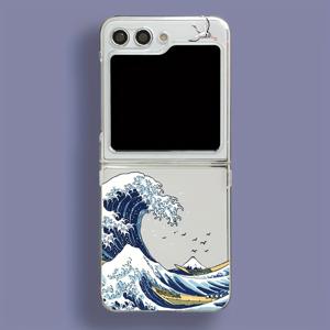 TEMU 휴대폰 케이스 - 삼성 갤럭시 Z 플립 6/Z 플립 5 5G/Z 플립 7/Z 플립 7FE 용 휴대폰 케이스 투명 하드 낙하 방지 슬림 디자인 웨이브 패턴