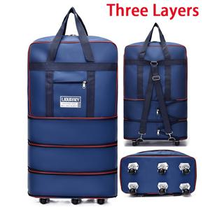 TEMU 블루 접이식 확장형 여행용 여행 가방 트롤리 케이스 스피너 여행 가방 (해외 여행용) 158 항공사 휴대용 대용량 확장형 트롤리 가방 (카메라 및 사진 촬영 주말 여행 가방, 주말 여행, 1박 2일 여행 가방, 사진 촬영 다기능)