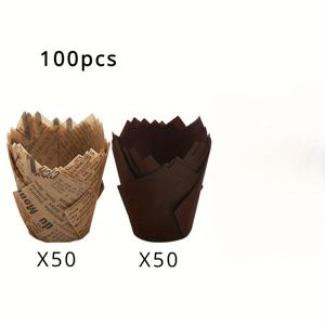 TEMU 100개 튤립 컵케이크 라이너 베이킹 컵 머핀 라이너 방지지 종이 컵케이크 래퍼 웨딩, 생일 파티용