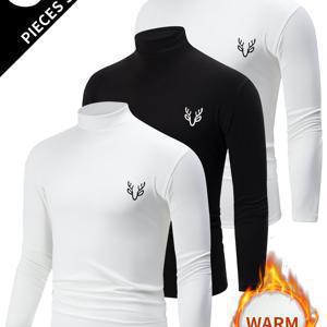 TEMU 남성용 3피스 보온 터틀넥 스웨트셔츠 - 긴팔, 스트레치 원단, 가을/겨울용 캐주얼 & 따뜻함