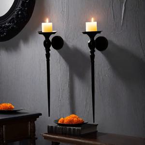TEMU 빈티지 블랙 스태프 디자인의 벽걸이 양초 홀더 2개 세트. 침실, 거실, 주방 및 현관에 적합하며 크리스마스, 할로윈 및 부활절 장식에 완벽합니다.
