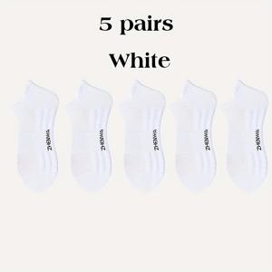 TEMU 남성용 솔리드 컬러 스포츠 양말 5켤레, 편안하고 통기성 좋은 흡습 기능. 농구, 테니스, 피트니스, 야외 활동 및 캐주얼 착용에 적합. 손세탁 가능, 사계절용 니트 로우컷 양말