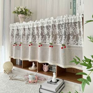 TEMU 작은 창문용 프렌치 플로럴 레이스 숏 커튼, 주방 캐비닛 가제 시어 드레이프 카페 스터디 블라인드 1개