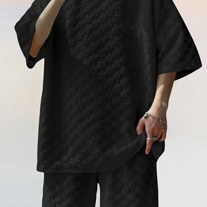 TEMU 2025년 여름 청소년 남성 트렌디 캐주얼 스포츠 반팔 및 반바지 세트, 루즈핏 패셔너블 투피스 의상