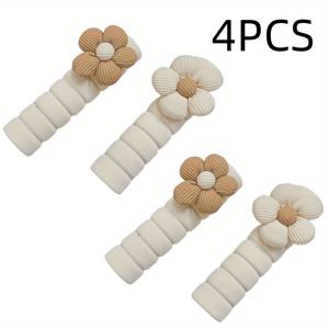 TEMU 4개 세트 부드러운 따뜻한 꽃무늬 문 손잡이 보호대 - 장식용 꽃 디자인의 패브릭 방지 스크래치 범퍼, 가정용 문 손잡이에 적합, 정전기 방지 충돌 보호