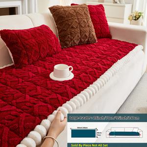 TEMU 1개 두꺼운 따뜻한 플러시 소파 커버, 러플 레이스 가장자리, 두꺼운 플러시 미끄럼 방지 소파 쿠션, 반려동물 친화적, 세탁기 사용 가능 미끄럼 방지 소파 쿠션 (침실, 거실, 사무실 가구 장식 보호용)