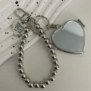 TEMU 하트 모양 거울이 달린 메탈 키 체인 1개, Y2K 스타일 가방 펜던트 스위트 쿨 트렌디 패션