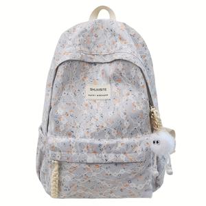 TEMU 귀여운 플로럴 프린트 백팩, 편안한 스트랩이 있는 스타일리시한 캐주얼 데이팩, 십대용