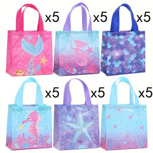 TEMU 30개 세트 오션 테마 파티 토트 선물 가방 - 재사용 가능한 부직포, 7.87x7.67x3.54 인치 소형 벌크 가방, 해양 디자인 (인어, 해마, ) 웨딩, 베이비 샤워, 생일, 기념일, 쇼핑, 비치백, 크리스마스, 할로윈용