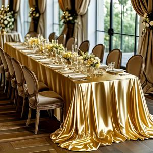 TEMU 1개 골든 새틴 테이블보, 폴리에스터 소재, 밝고 고급스러운 직사각형 테이블 커버, 결혼식, 생일 파티, 휴일 모임, 연회, 레스토랑 식사, 홈 테이블 장식, 크리스마스, 할로윈 테이블 장식에 적합