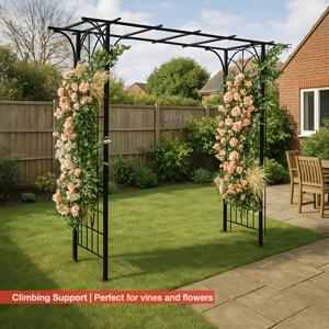 TEMU 등반식 식물용 정원 트렐리스 아치 (높이 81인치 x 길이 80인치 x 너비 20.5인치 또는 206cm x 203cm x 52cm), 평평한 지붕 고체 금속 아버, 우아하고 방청 및 날씨에 강한 야외 장식 울타리, 결혼식, 정원 및 마당 조경에 이상적