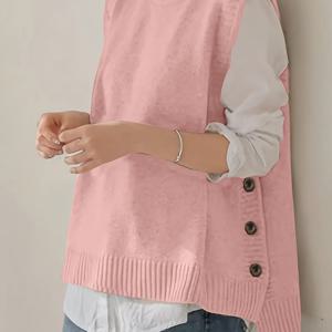 TEMU 36 시 후청 방향성 여성용 라운드넥 숏 프론트 & 롱 백 버튼 스웨터