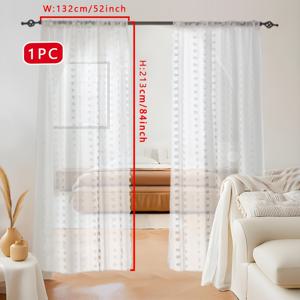 TEMU 1개 프렌치 컨트리 스타일 화이트 대형 폼폼 자수 시어 커튼, 로드 포켓 탑, 원단, 반투명 프라이버시 보호, 세탁기 사용 가능, 침실 거실 사무실 다용도 홈 데코 창문