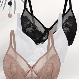 TEMU 3개 세트 레이스 무선 미니마이저 브라, 여성용 패딩 없는 반투명 플로럴 브라, 언더와이어 레이스 브랄렛, 여성 속옷 & 란제리