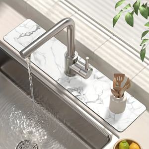 TEMU 1개, 새로운 화이트 마블 스타일 - 주방 싱크대 매트, 식기 건조 매트, 간편한 청소 고무 보호 매트, 욕실에 적합 - 식기세척 부스 및 부스 장식 매트