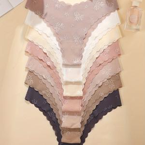 TEMU 7팩 자카드 프린트 여성용 팬티 - 프린트 컬러 시리즈, 원피스 편안한 누드 감촉 웨이브 엣지 여성 팬티, 스포츠, 피트니스, 요가, 댄스용