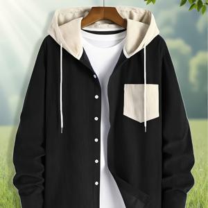 TEMU 남성용 코듀로이 컬러 블록 후드티. 가을, 겨울에 적합한 다재다능하고 패셔너블한 대학 스타일. 데일리 캐주얼 웨어, 파티 등에 적합. 신상 후드티. 친구 및 가족에게 생일 선물로 주기 좋습니다.