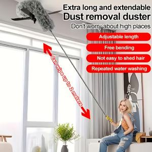 TEMU 조절 가능한 머리와 텔레스코픽 폴이 있는 확장형 마이크로파이버 먼지떨개 - 자유로운 굽힘, 스테인리스 프레임, 재사용 가능 및 세탁 가능 - 가벼운 수동 천장 선풍기 청소 도구, 가구, 자동차, 침실, 거실용 고도 청소 - 이상적인 휴일 선물