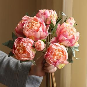 TEMU 10개 세트, 대형 6개 + 소형 4개 인조 꽃, 유럽 스타일 스코치드 엣지 모란, 가을 장식, 홈 거실 침실 정원 장식, 약혼식 및 웨딩 파티 장식