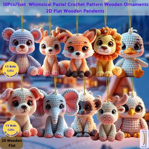 TEMU 2D 플랫 - [2D 플랫] 10개/1세트 기발한 파스텔 코바늘 뜨개질 동물 패턴 나무 장식품 - 강아지, 고양이, 사슴, 오리 - 크리스마스 트리, 추수감사절, 새해, 창문, 상점, 자동차, 교실, 집, 파티 및 일상 사용을 위한 펜던트