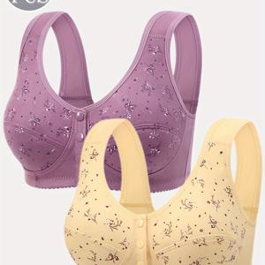 TEMU 2개 세트 무봉제 프론트 클로저 탱크탑 통기성 프린팅 우아한 여성용 스포츠 요가 브라 언더와이어 없음