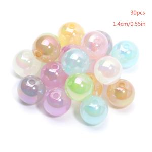 TEMU 30개 반짝이는 젤리 색상 아크릴 비즈, 14mm, 주얼리 제작 재료, 팔찌, 목걸이 및 비즈 커튼 제작에 적합 - 팔찌 및 목걸이 제작을 위한 고품질 미리 구멍 뚫린 공예 비즈