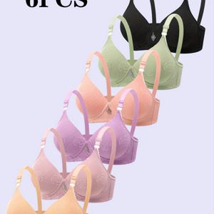 TEMU 여성용 와이어프리 처진 방지 언더와이어 스타일 브라 6개입, 옆면 서포트, 리프트 및 보정, 日常용 가슴모음 브라
