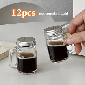 TEMU 12개 미니 유리병 세트, 휴대용 커피 농축액 보관 용기, 다목적 밀폐 병, 홈, 오피스, 여행, 파티용 미니 메이슨 병