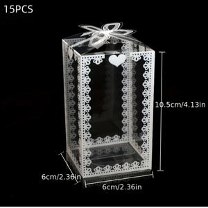 TEMU 15개 멀티 사이즈 투명 프린트 PVC 선물 상자 | 파티 답례품, 웨딩 답례품, 크리스마스, 할로윈, 생일 및 화이트 리본이 달린 비즈니스 포장에 이상적