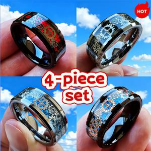 TEMU 남성용 레트로 스타일 304 스테인리스 스틸 링 4개 세트. 8mm 메카닉 펑크 기어 디자인과 카본 파이버 상감이 특징입니다. 땀 방지 기능이 있으며 중성적인 디자인으로 아버지, 어머니를 위한 생일 및 크리스마스 선물로 좋습니다.