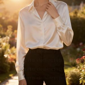 TEMU 여성용 패션 캐주얼 다용도 우아한 럭셔리 솔리드 화이트 새틴 긴팔 셔츠 - 봄, 여름, 가을, 겨울용