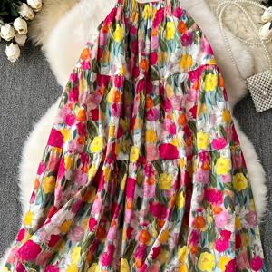 TEMU 새로운 스타일 여성용 플로럴 프린트 롱 스커트, 패셔너블하고 우아한 분위기, 데일리 스트리트웨어, 데이트, 패션쇼 등 다양한 장소에 적합