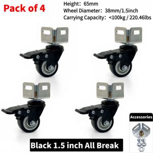 TEMU 유니버설 앵글 스틸 L자 바 캐스터 마운팅 키트 4개 세트: 브레이크가 있는 회전 플레이트, 1.5인치 바퀴, M8 하드웨어, 선반 및 카트에 적합