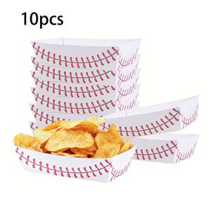 TEMU 야구 파티 용품 세트 10개/50개, 야구 생일 장식용 일회용 종이 음식 서빙 트레이 보트, 매점 음식, 조미료, 축제, 조미료 영화의 밤 간식용, 나초 음식용 일회용 서빙 트레이