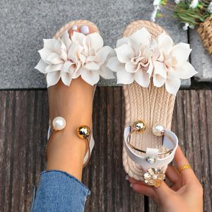 TEMU 세련된 유럽 스타일 여성 샌들 | 여름 신상 플랫 힐, 편안한 미끄럼 방지, 캐주얼 패브릭 갑피, 슬립온, 오픈 토, 단색