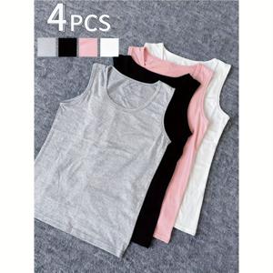 TEMU 여성용 민소매 탱크탑 4팩 - 부드럽고 신축성 있는 편안한 원단, 여유로운 핏 - 캐주얼 레이어링 및 사계절 착용을 위한 4가지 단색